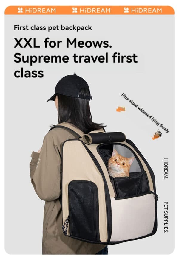 Spacious XXL cat backpack for stylish, comfortable travel with your feline companion.