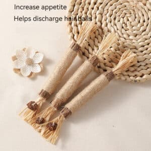 Natural cat toys on a straw mat, designed to entice and engage your feline friend.