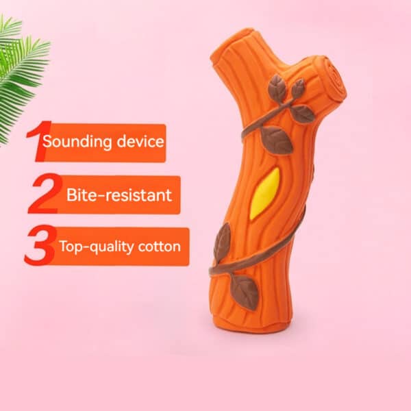 Vibrant orange dog toy with sound, bite resistance, and safe cotton for playful chewing fun.