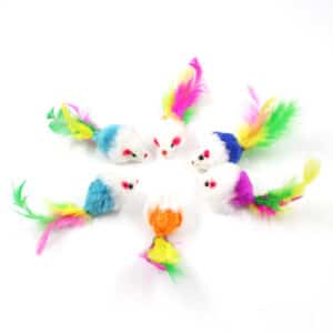 Colorful plush toy mice arranged in a playful circle, perfect for pets and decoration.