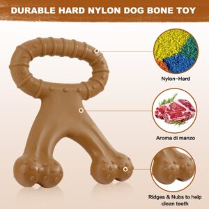 Durable nylon dog bone toy promotes healthy chewing and dental care with a tempting beef scent.