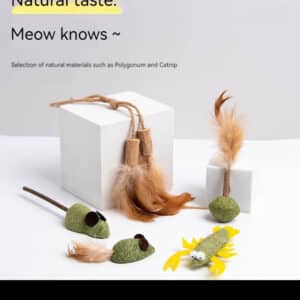 Colorful eco-friendly cat toys made from natural materials for playful and happy cats.