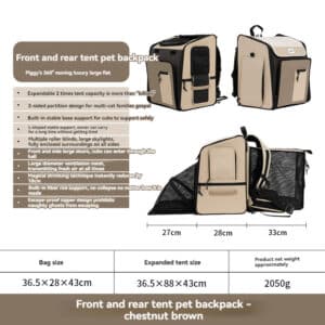 Expandable chestnut pet backpack for comfortable travel with small animals, featuring durable materials and ventilation.