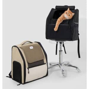 Chic pet carriers for modern pet owners, featuring a playful ginger cat in a stylish setting.