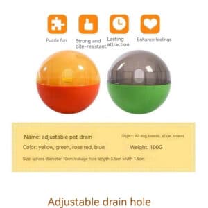 Colorful adjustable pet drain balls for engaging playtime and mental stimulation for pets.