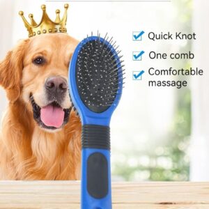 Vibrant dual-sided grooming comb for dogs, featuring detangling and massage bristles for happy pets.