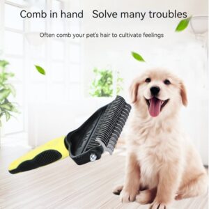 Fluffy puppy with grooming comb: strengthening bonds through care and playfulness.