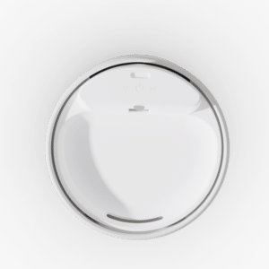 Sleek white robotic vacuum cleaner with intuitive controls for efficient home cleaning.