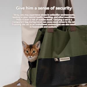 Stylish green cat tote bag with mesh panel for comfort and convenience during outings.