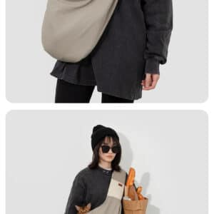 Trendy urban outfit with a cat in a bag, blending style and practicality effortlessly.